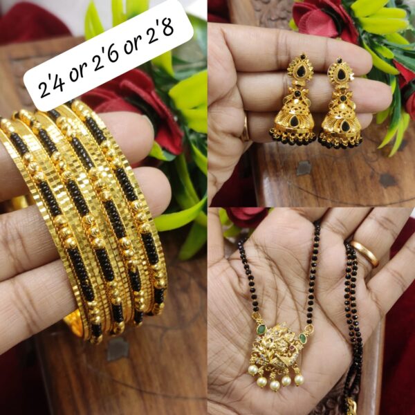 high quality.combo set of bangles ear rings+ black beads