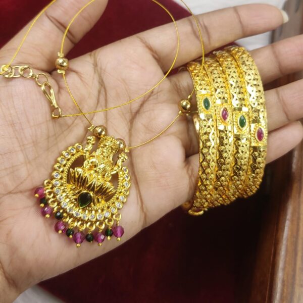 high quality.gold finished bangles + invisible necklace...